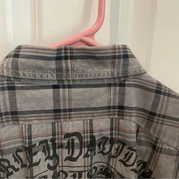 Harley Davidson Shirt Men’s Size M Casual Button Down Gray Plaid Short Sleeve - Picture 12 of 14